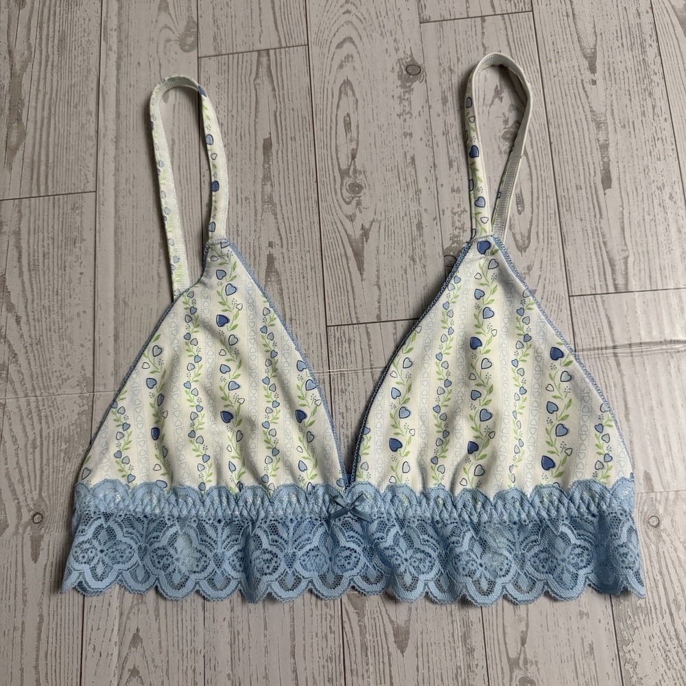 Roberta Roller Rabbit Hearts Vine Blue White Mercer Bralette Size Small NWOT